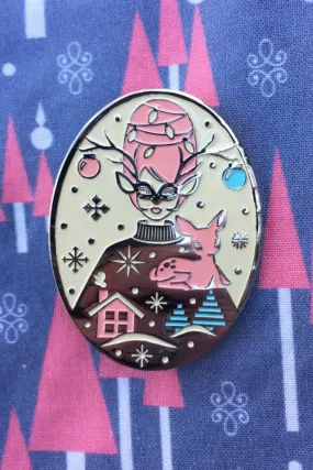 Festive Pastel Vintage Deer Girl Enamel Pin