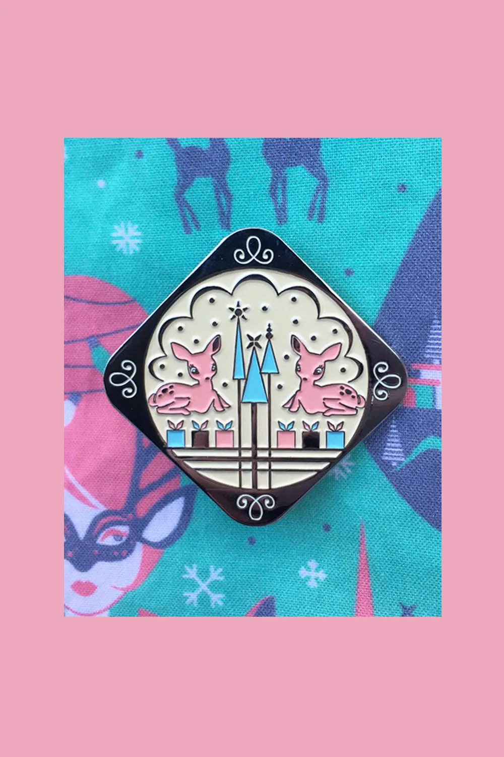 Festive Pastel Vintage Reindeer Enamel Pin