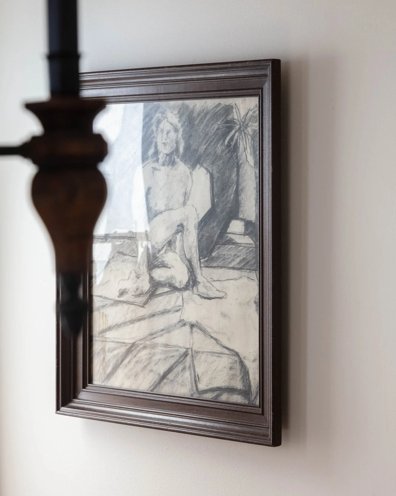 Framed Pencil Sketch of a Nude Woman