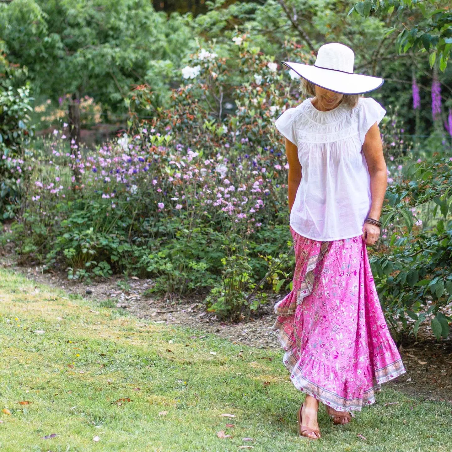 French Pink Ruffle Midi Skirt