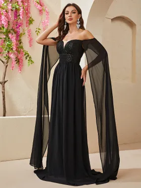 Fulgent Starlight Chiffon Black Maxi Party Dress