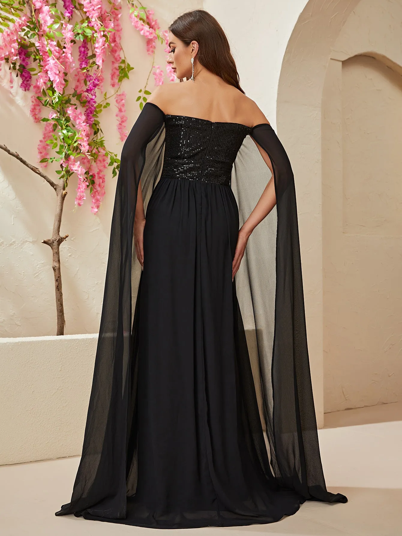 Fulgent Starlight Chiffon Black Maxi Party Dress