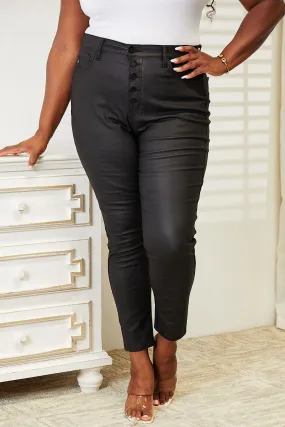 Full Size High Rise Black Coated Skinny Jeans