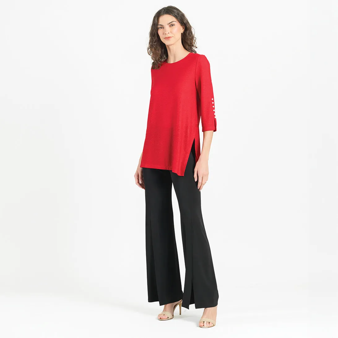 Glimmer Speck - Pearl Cuff Asymmetrical Reverse Hi-Low Tunic - Red - Limited Sizes!