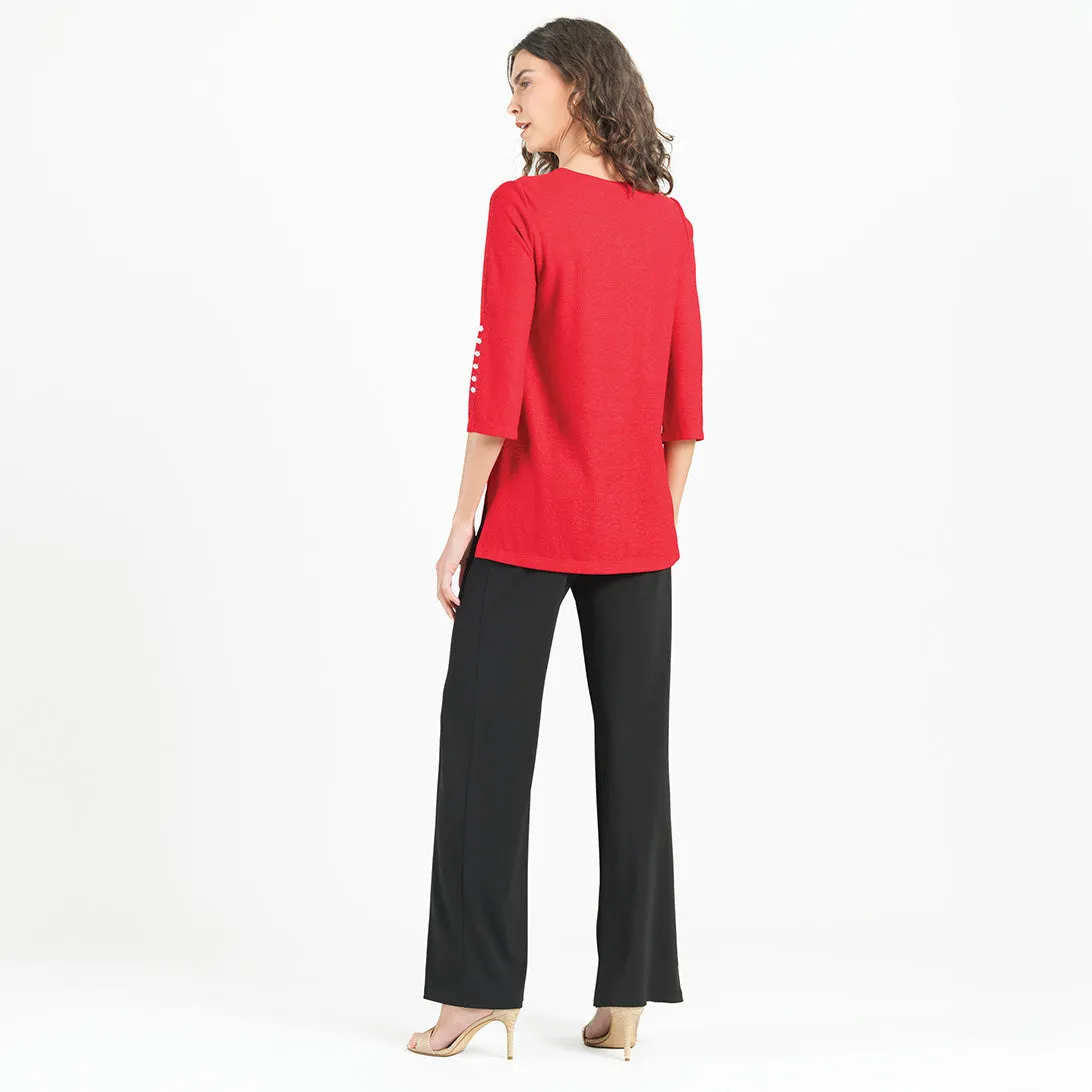 Glimmer Speck - Pearl Cuff Asymmetrical Reverse Hi-Low Tunic - Red - Limited Sizes!