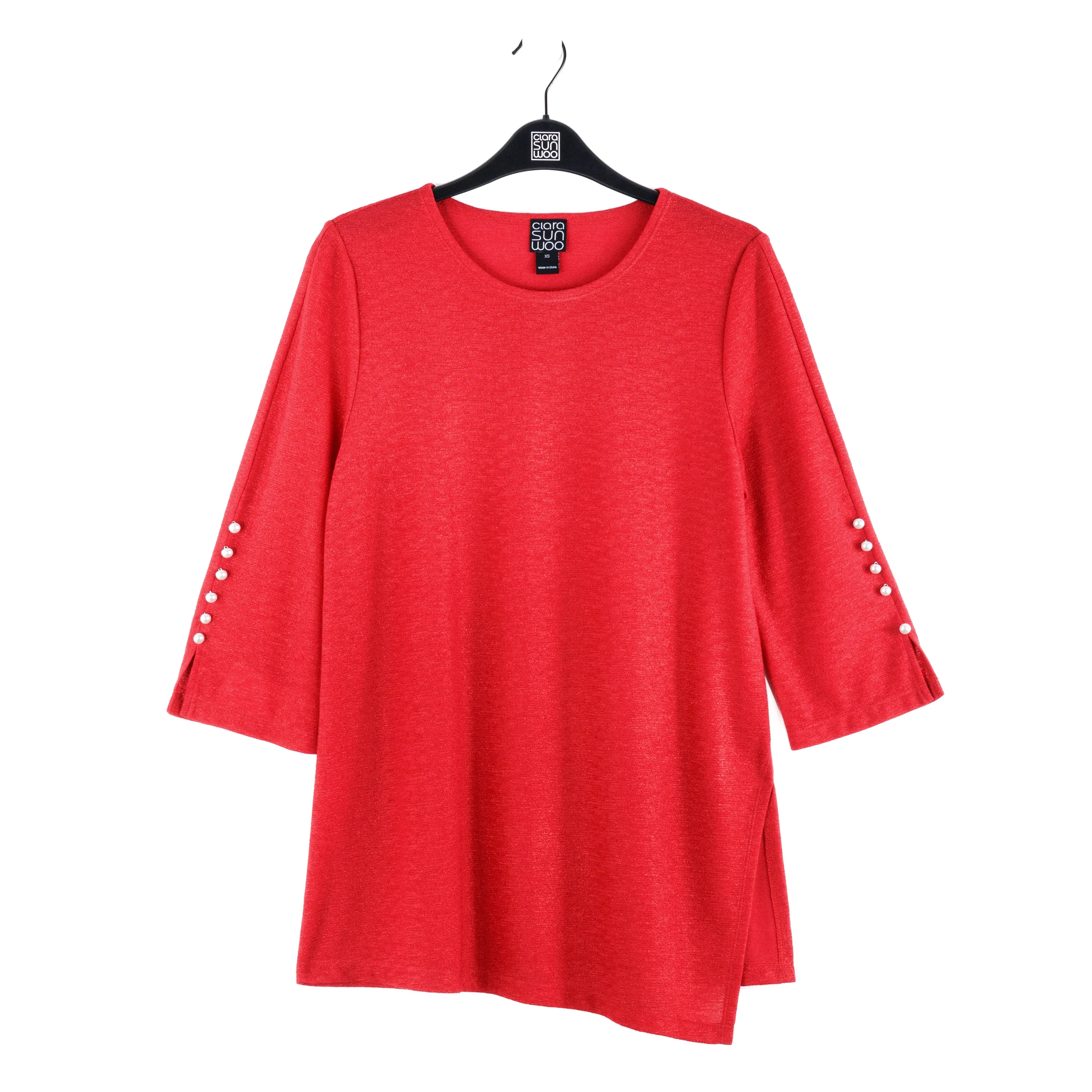 Glimmer Speck - Pearl Cuff Asymmetrical Reverse Hi-Low Tunic - Red - Limited Sizes!