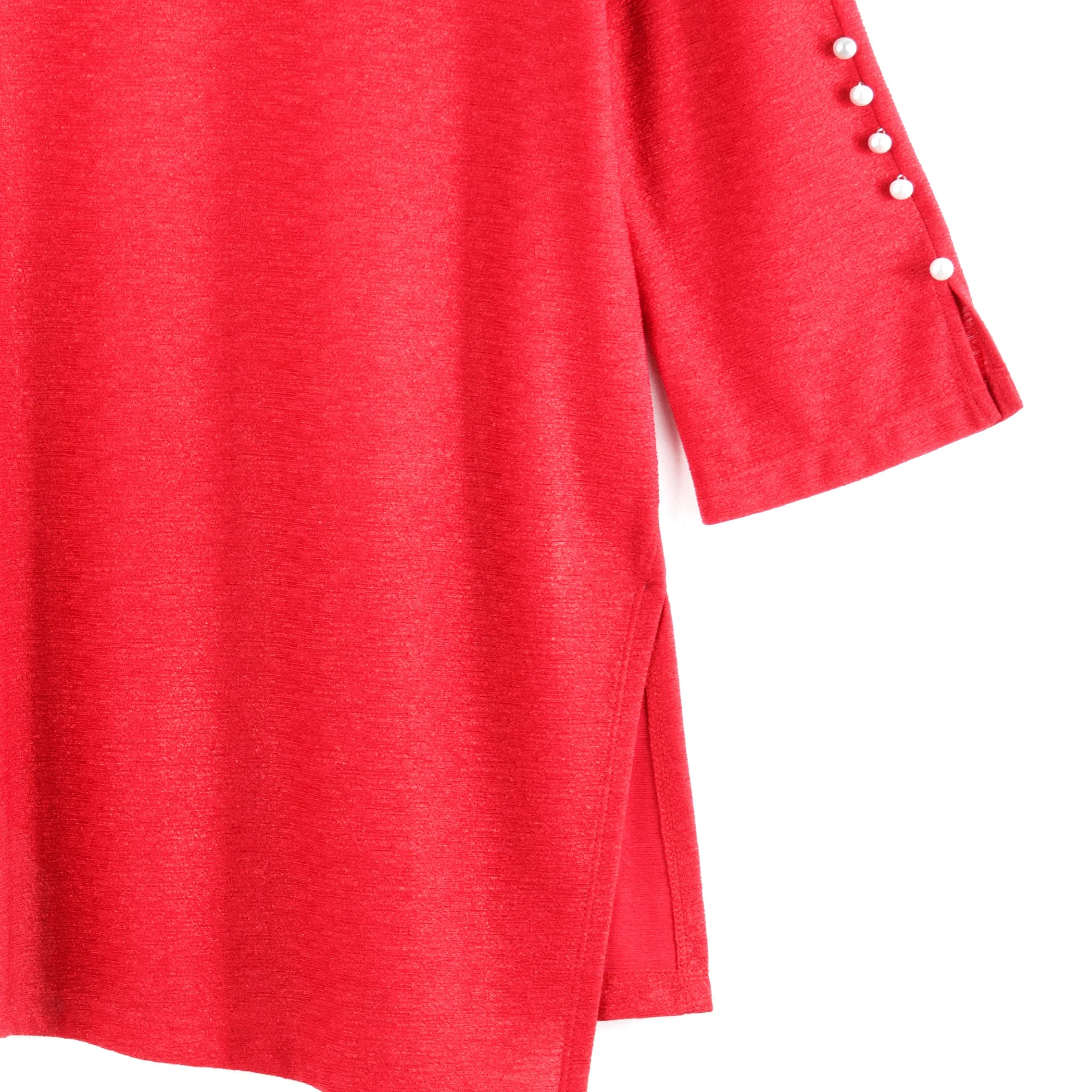 Glimmer Speck - Pearl Cuff Asymmetrical Reverse Hi-Low Tunic - Red - Limited Sizes!