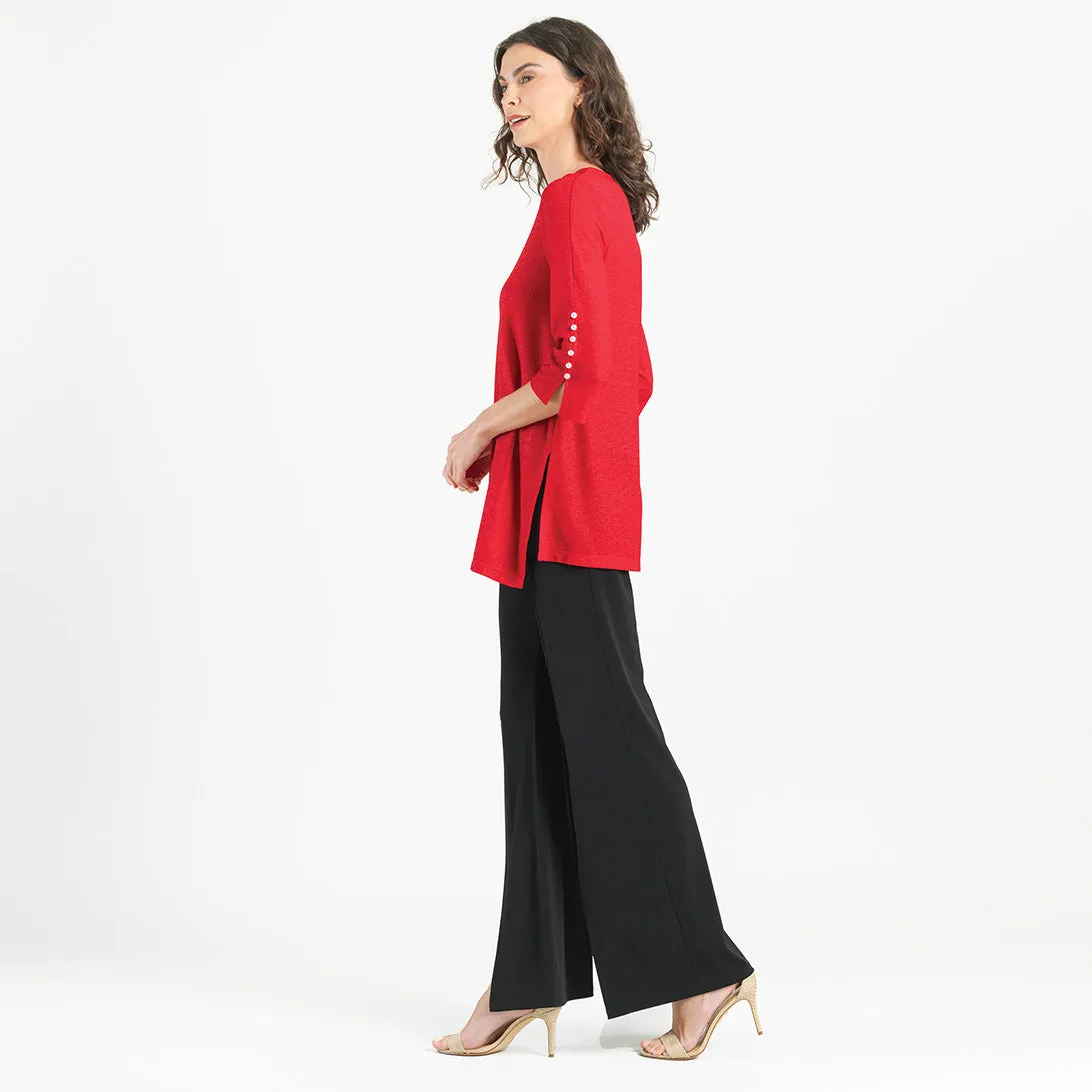 Glimmer Speck - Pearl Cuff Asymmetrical Reverse Hi-Low Tunic - Red - Limited Sizes!