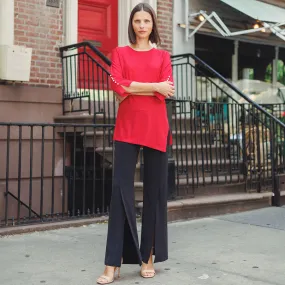 Glimmer Speck - Pearl Cuff Asymmetrical Reverse Hi-Low Tunic - Red - Limited Sizes!