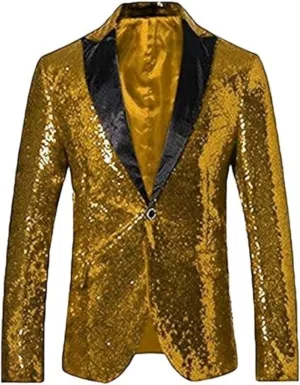 Glitter Tuxedo Dinner Jacket - Sequin Blazer - Gold Flashy Stage Sport Coat By Alberto Nardoni