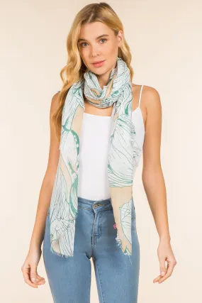 GPO-4114 pencil drawing floral scarf