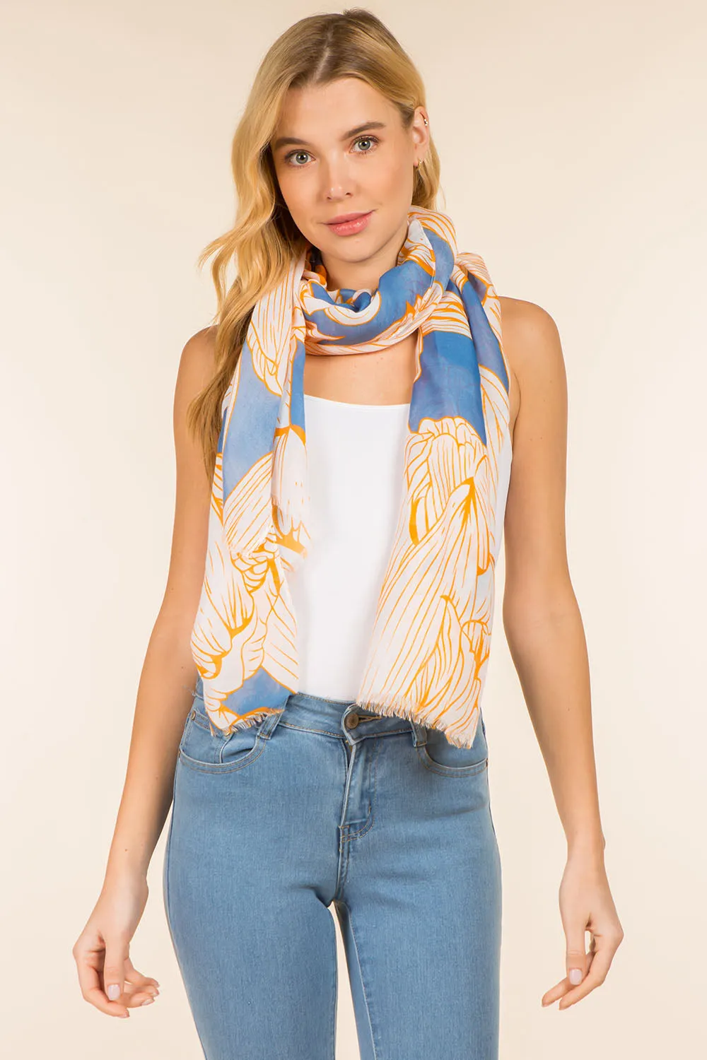 GPO-4114 pencil drawing floral scarf