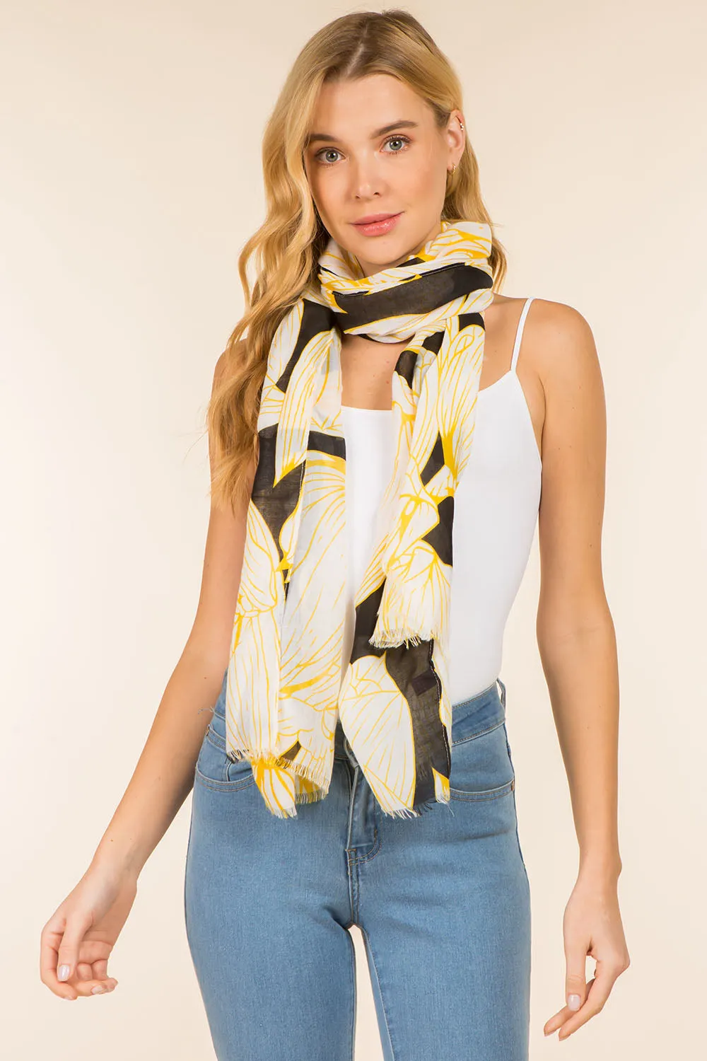 GPO-4114 pencil drawing floral scarf