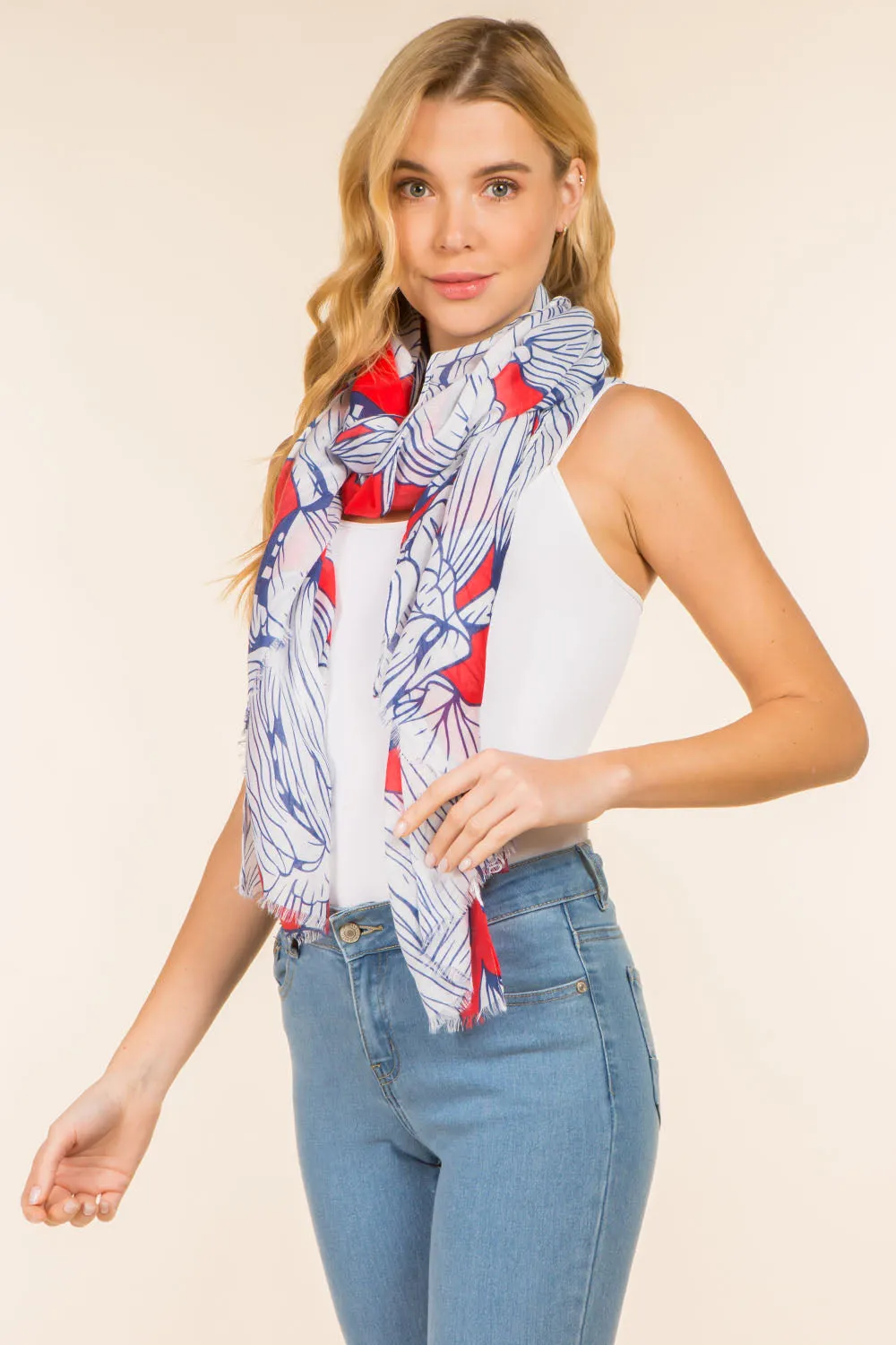 GPO-4114 pencil drawing floral scarf