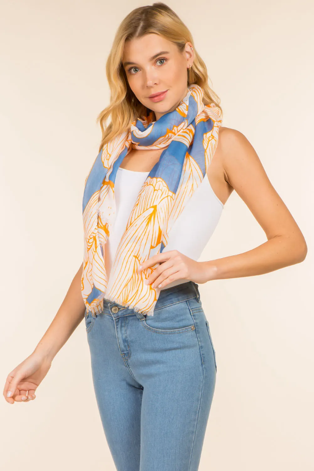 GPO-4114 pencil drawing floral scarf