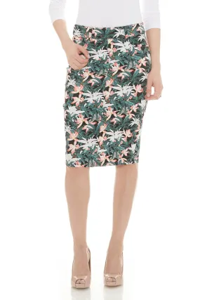 Green floral below knee length denim jean skirt 'Brooklyn'