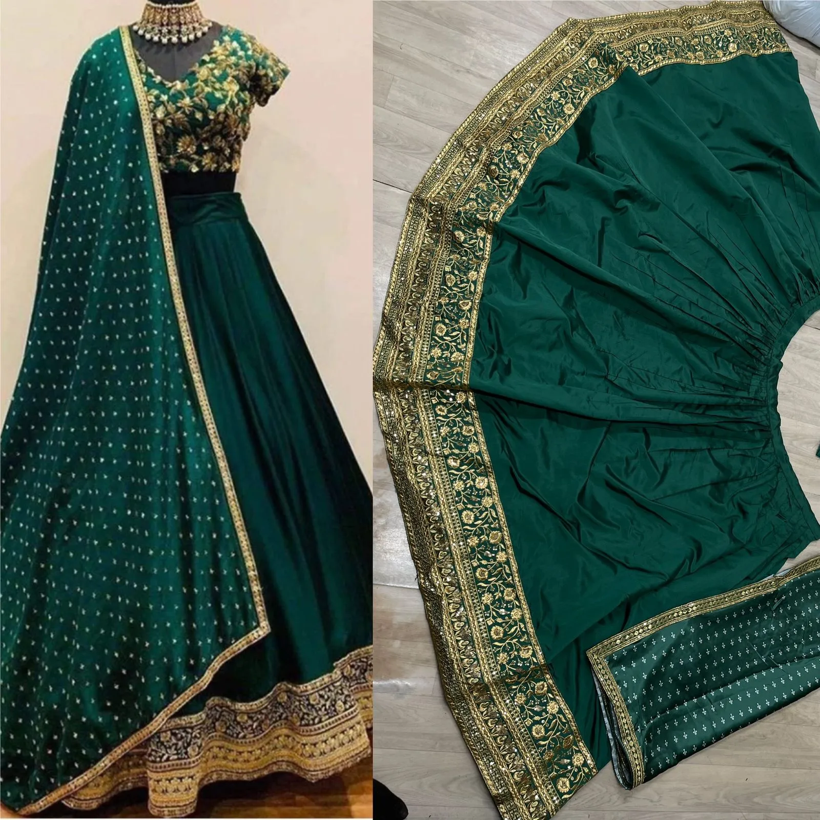 GREEN SILK ZARI EMBROIDERY WORK FOR WEDDING