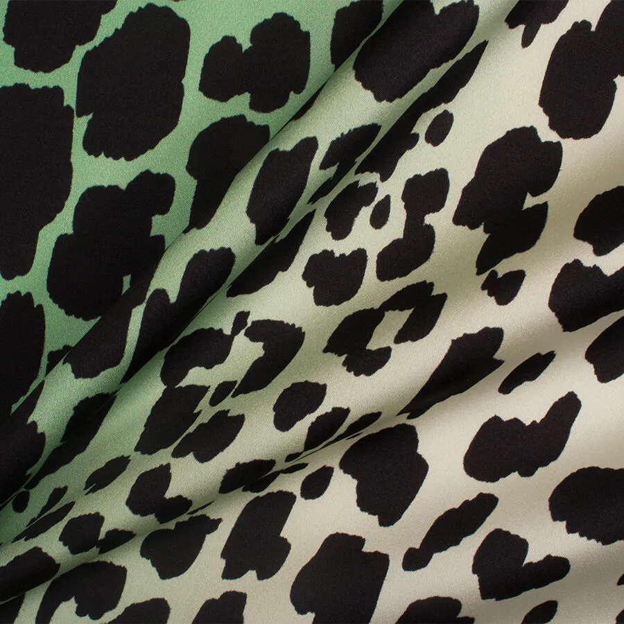 Green/White Animal Printed Silk Satin