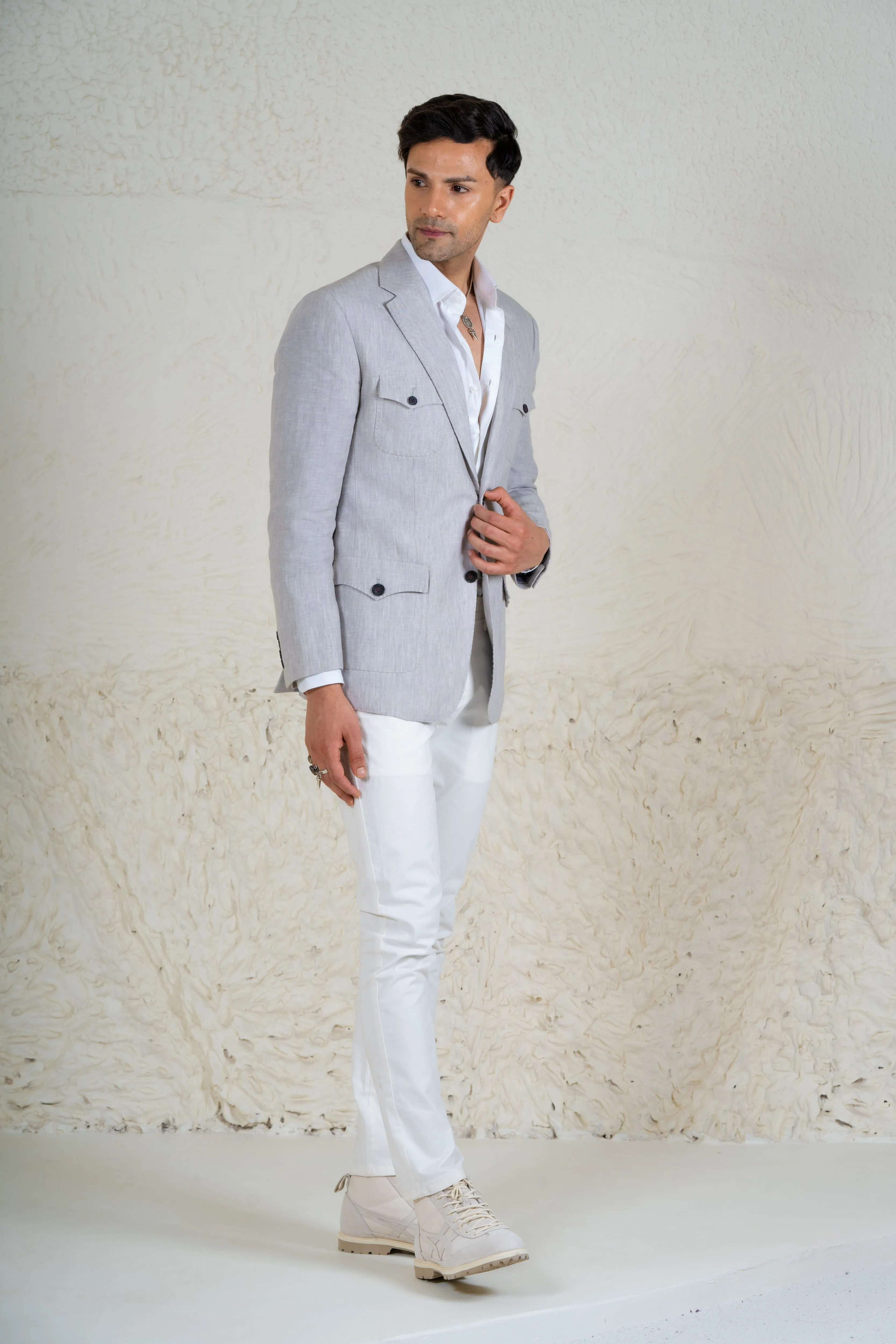 Grey Linen Safari Blazer