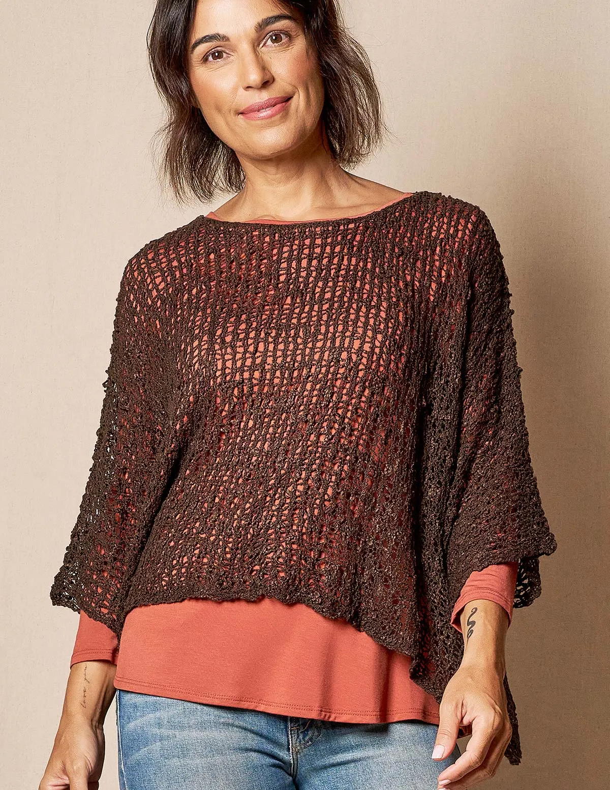 Handwoven Riva Knit Crop Poncho