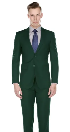 Hunter Green Men's Slim-Fit Suit Single Breast Notch Lapel Flat Front Pants Style-PYS02