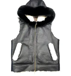 Kashani Jet Black Fox Fur Shearling Vest