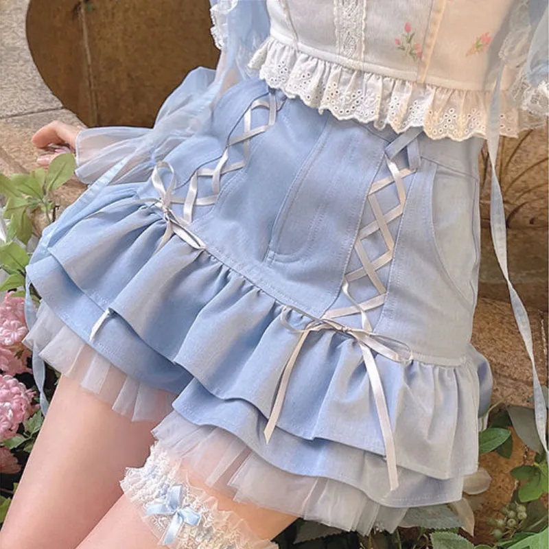 Kawaii Chic: Women's Japanese Lace High-Waist Mini Skirt