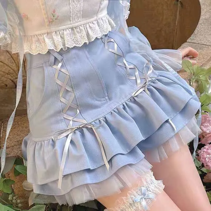 Kawaii Chic: Women's Japanese Lace High-Waist Mini Skirt