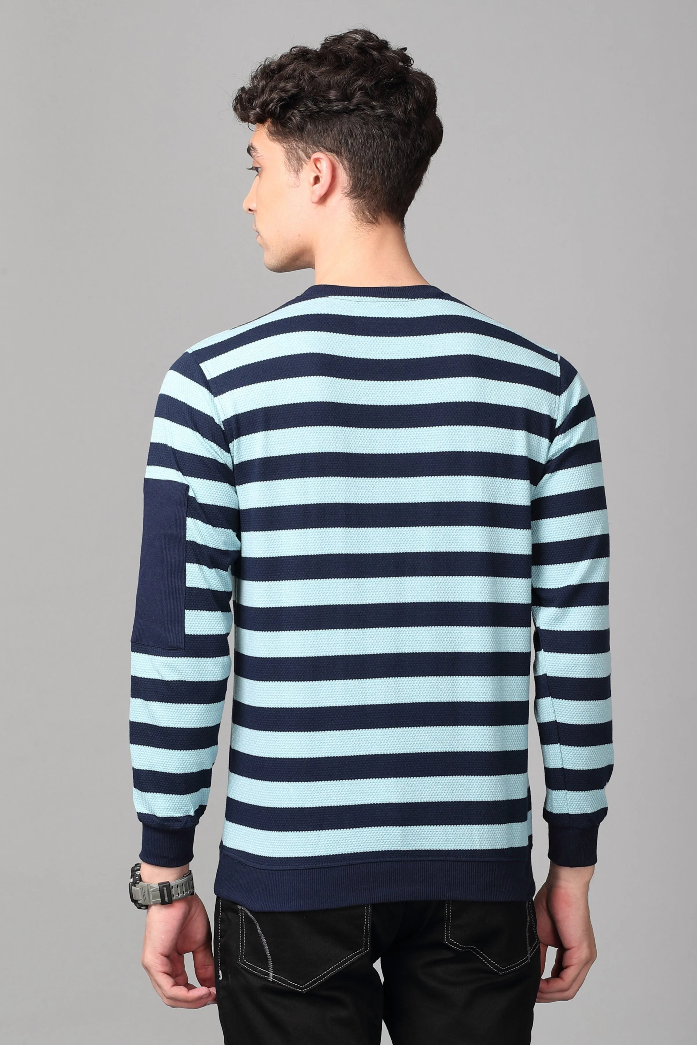 KEF Men's Ocean Blue & Navy Striped Pullover Sweater