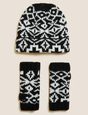 Knitted Fair Isle Hat & Gloves Gift Set