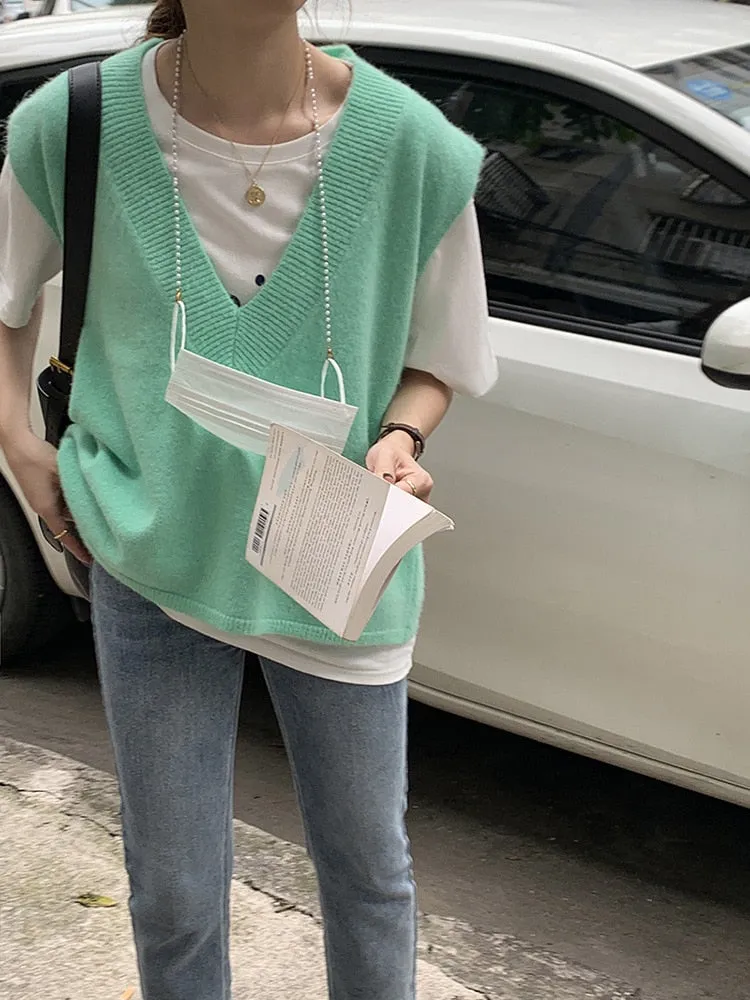 [Korean Style] Fitzy Loose Fit V neck Knit Vest