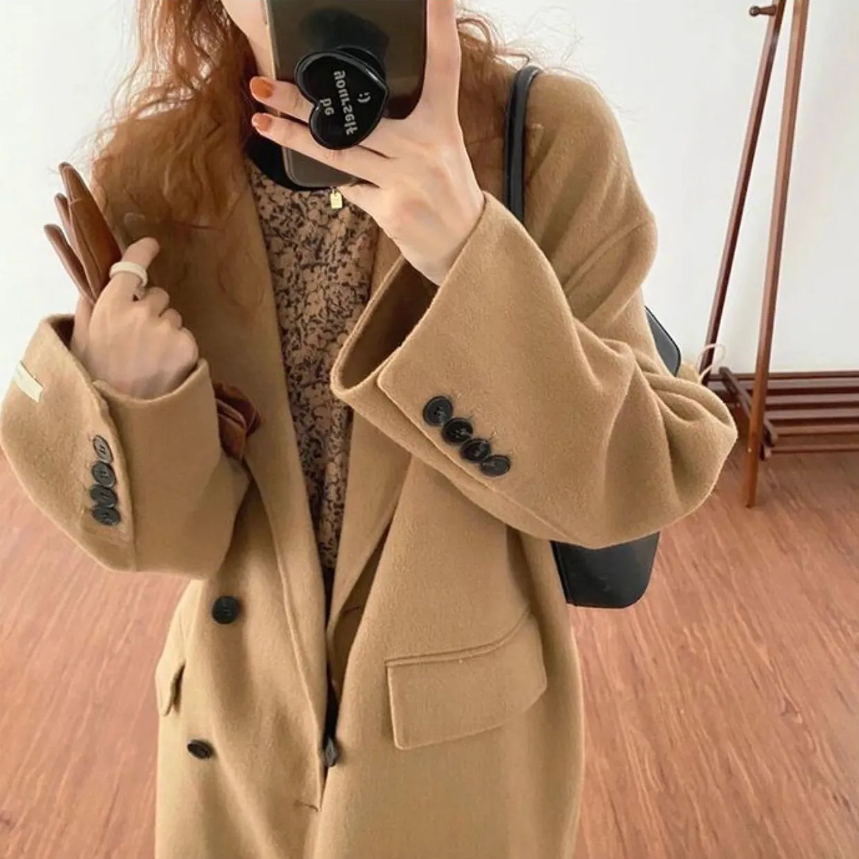 [Korean Style] High Quality Handmade Double Breasted Loose Fit Cashmere Woolen Long Coat No Lining