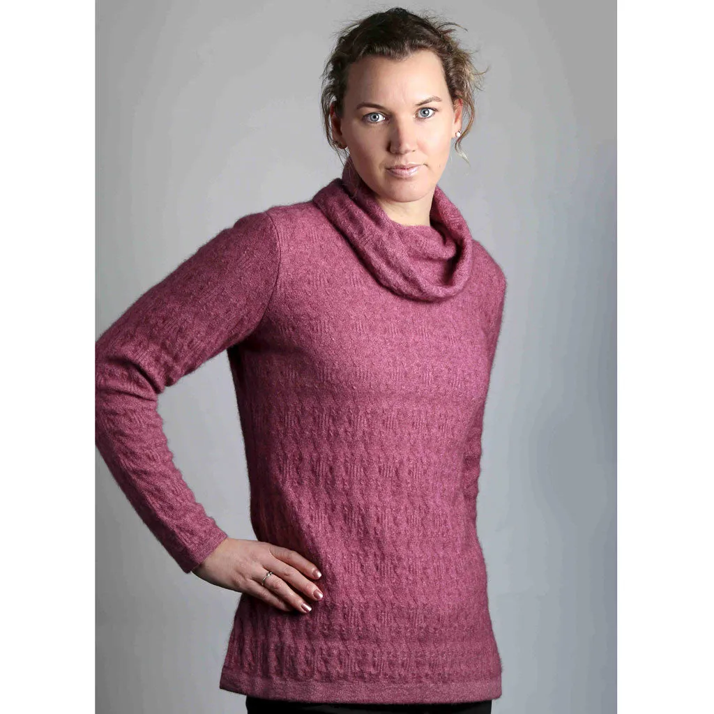 KORU MERINO POSSUM TEXTURED COWL NECK SWEATER