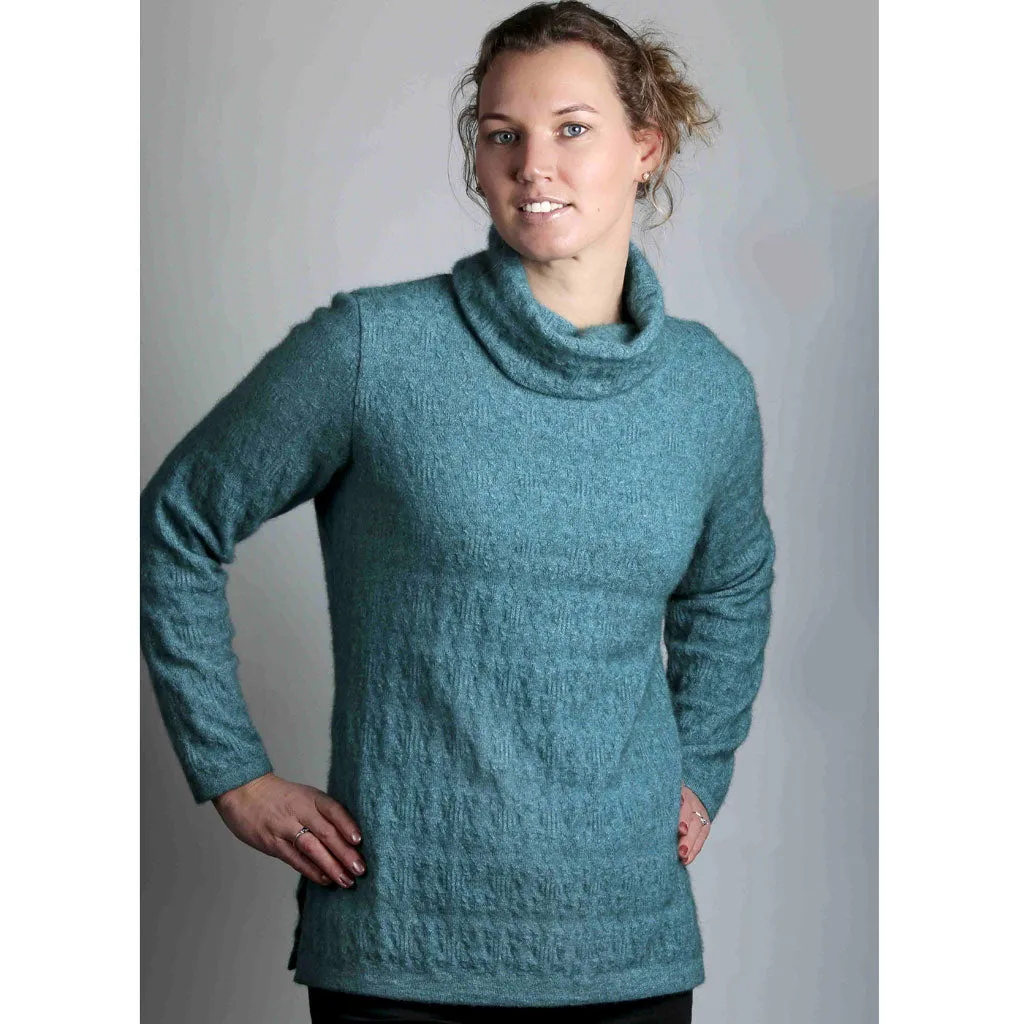 KORU MERINO POSSUM TEXTURED COWL NECK SWEATER