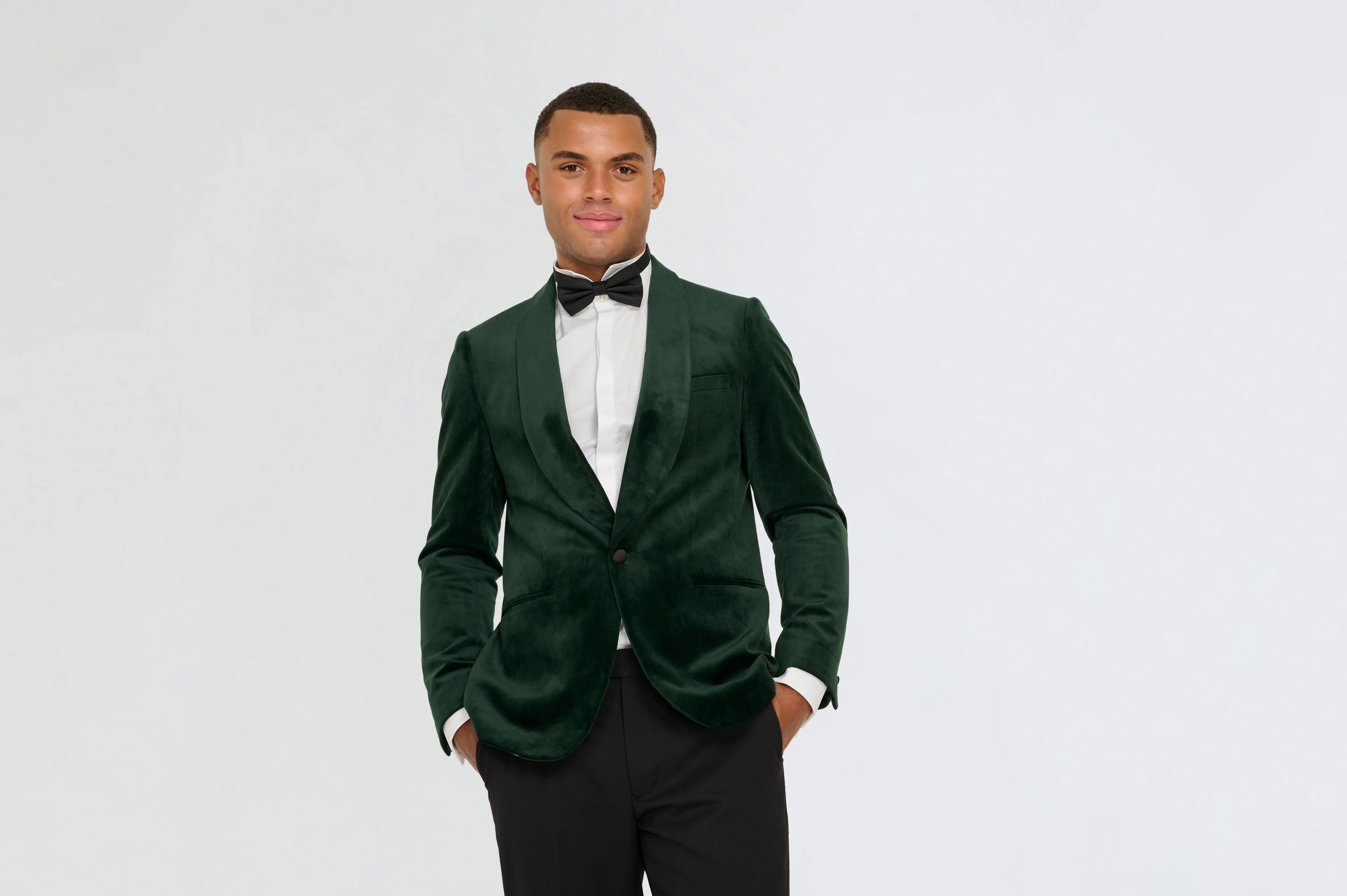 Leo Velvet Tuxedo Dinner Jacket with Shawl Lapel Detail in Emerald Green