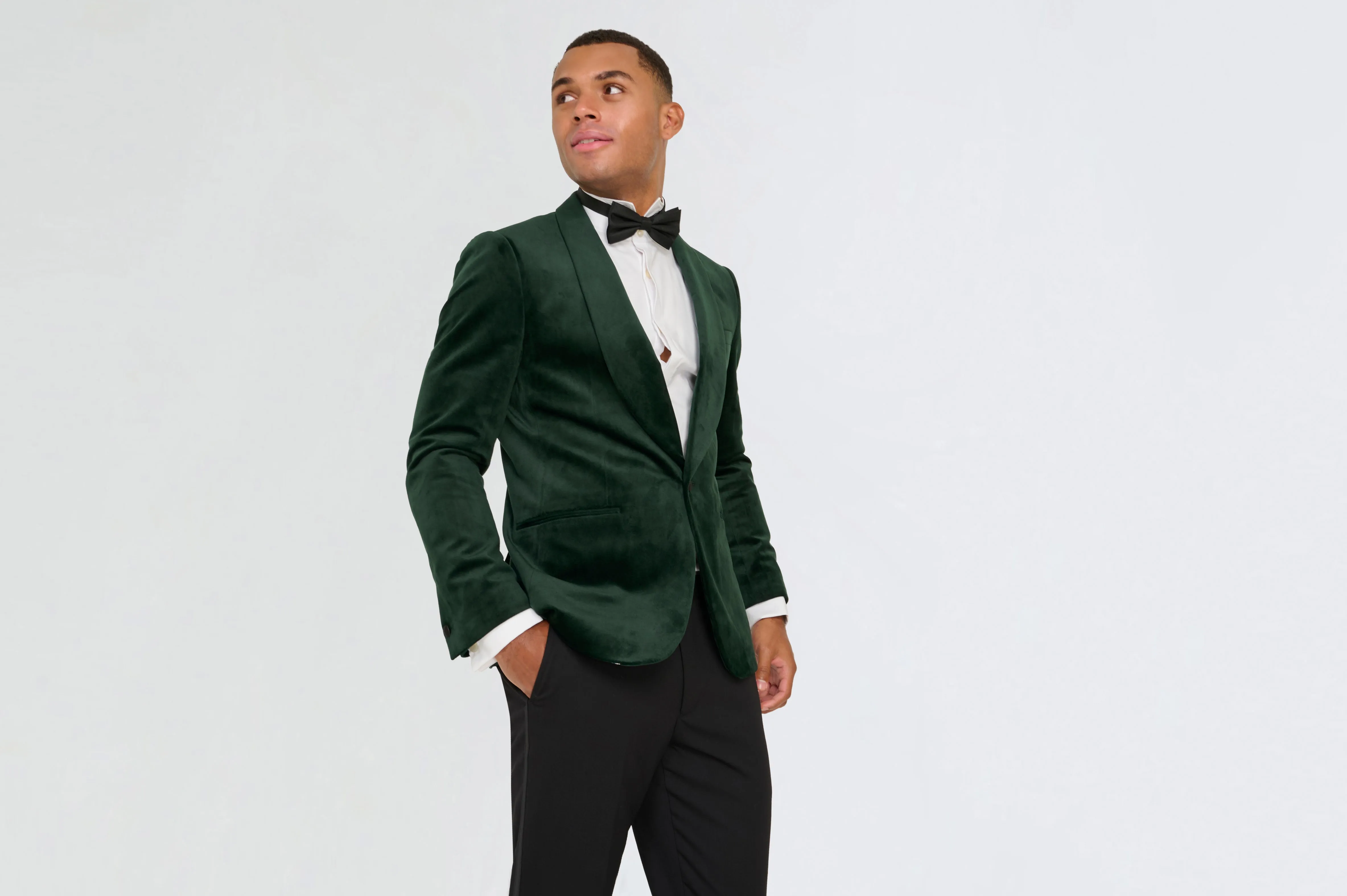 Leo Velvet Tuxedo Dinner Jacket with Shawl Lapel Detail in Emerald Green