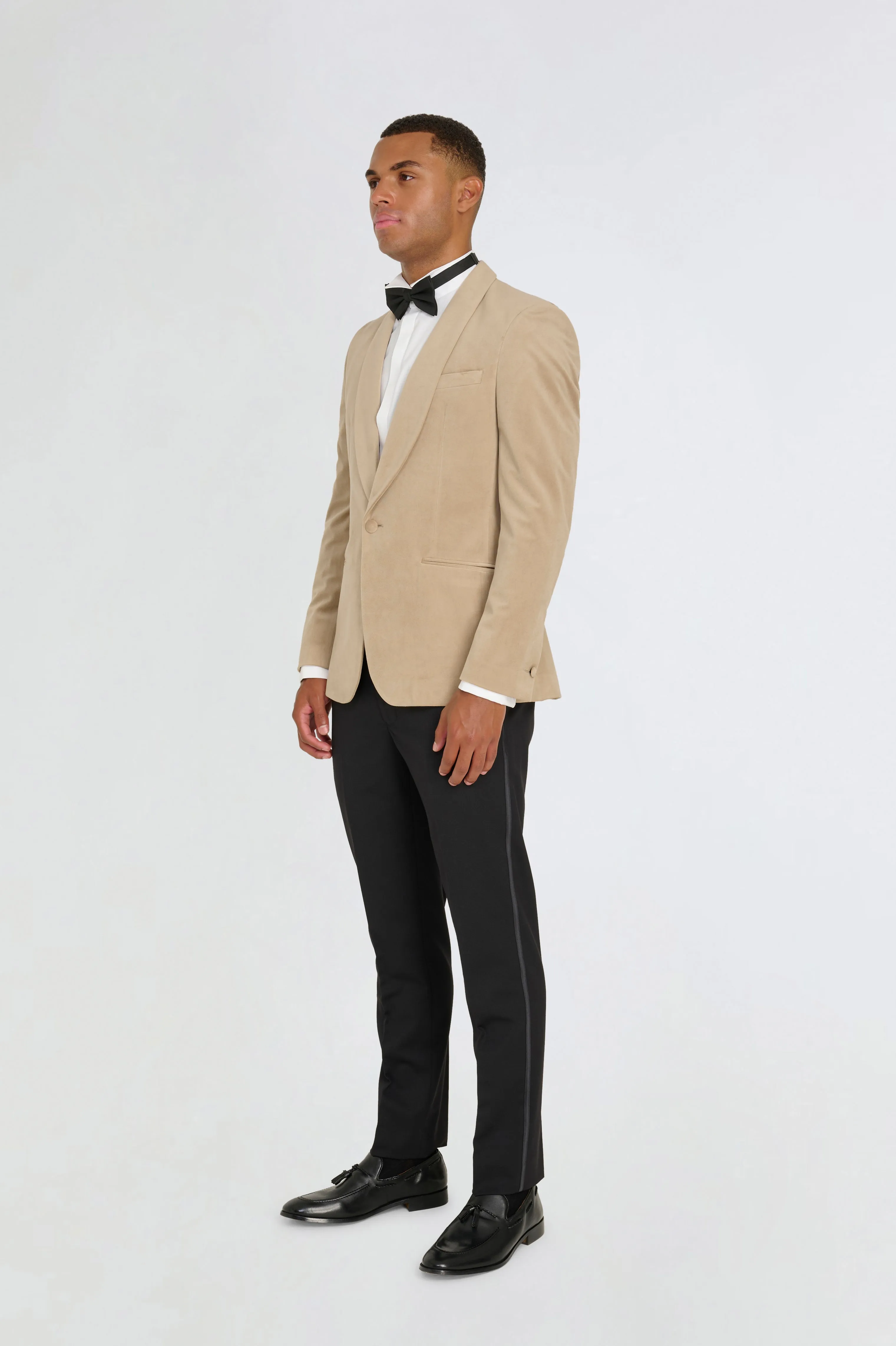 Leo Velvet Tuxedo Dinner Jacket with Shawl Lapel Detail in Taupe