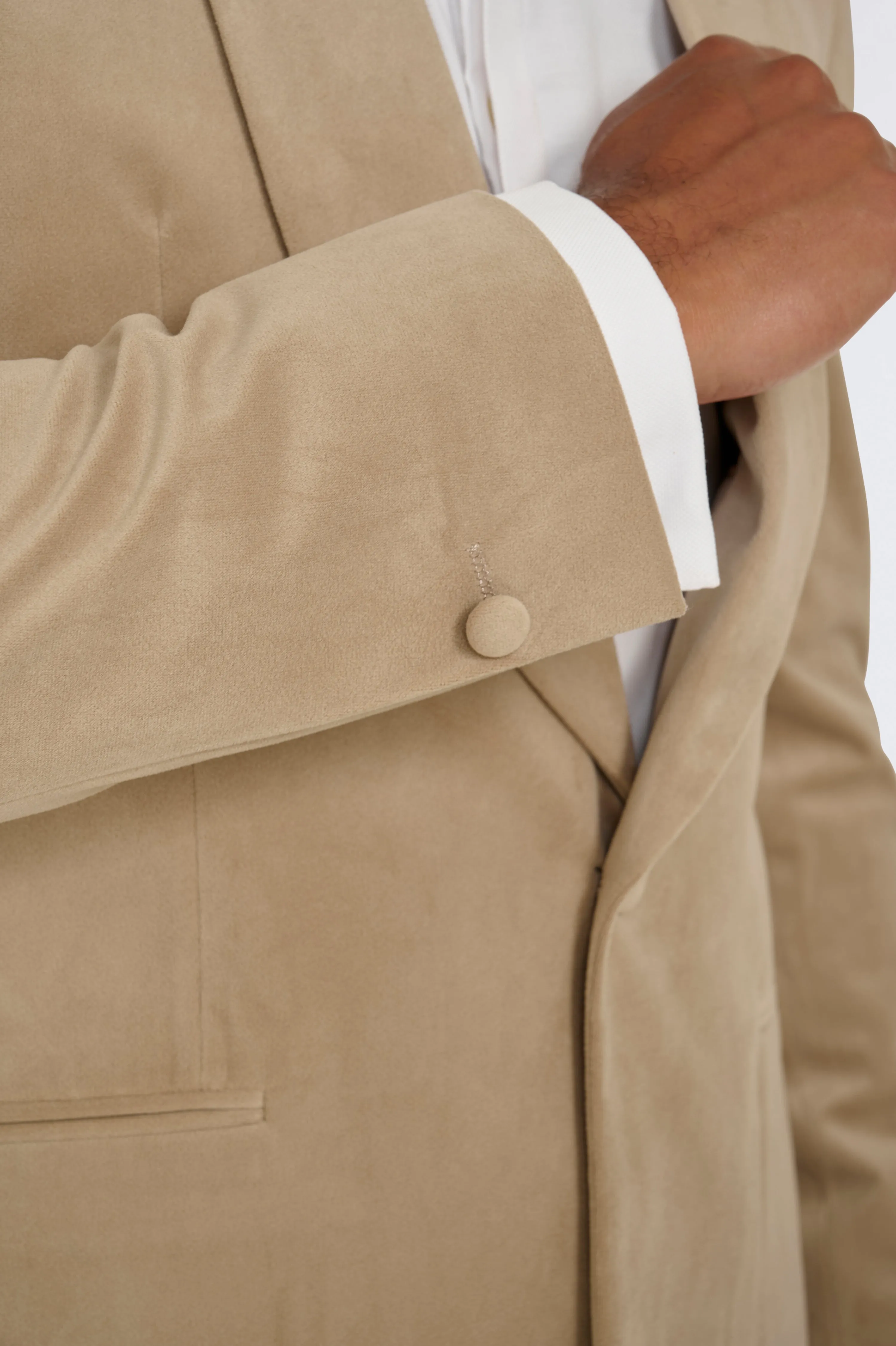 Leo Velvet Tuxedo Dinner Jacket with Shawl Lapel Detail in Taupe