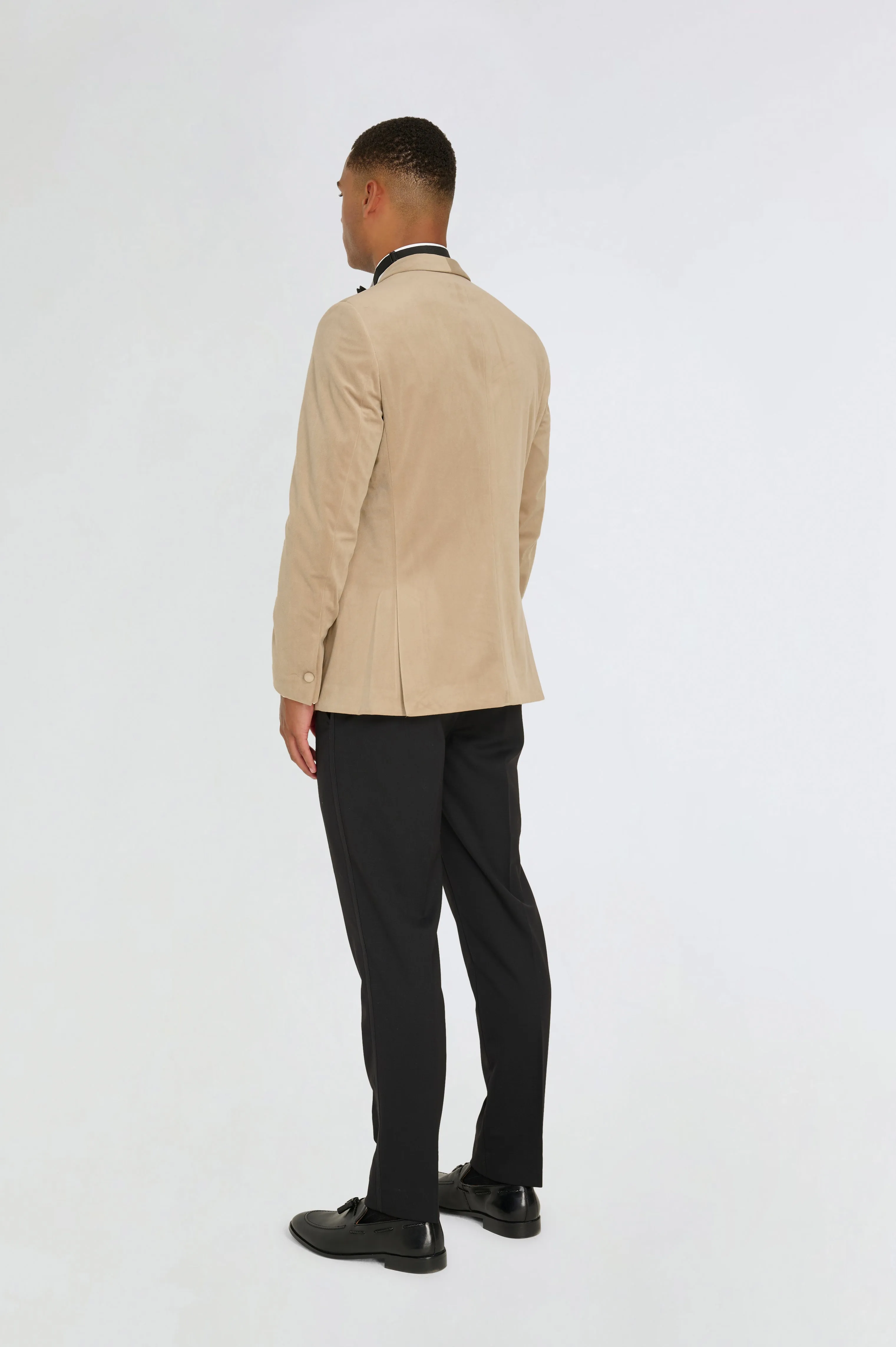 Leo Velvet Tuxedo Dinner Jacket with Shawl Lapel Detail in Taupe