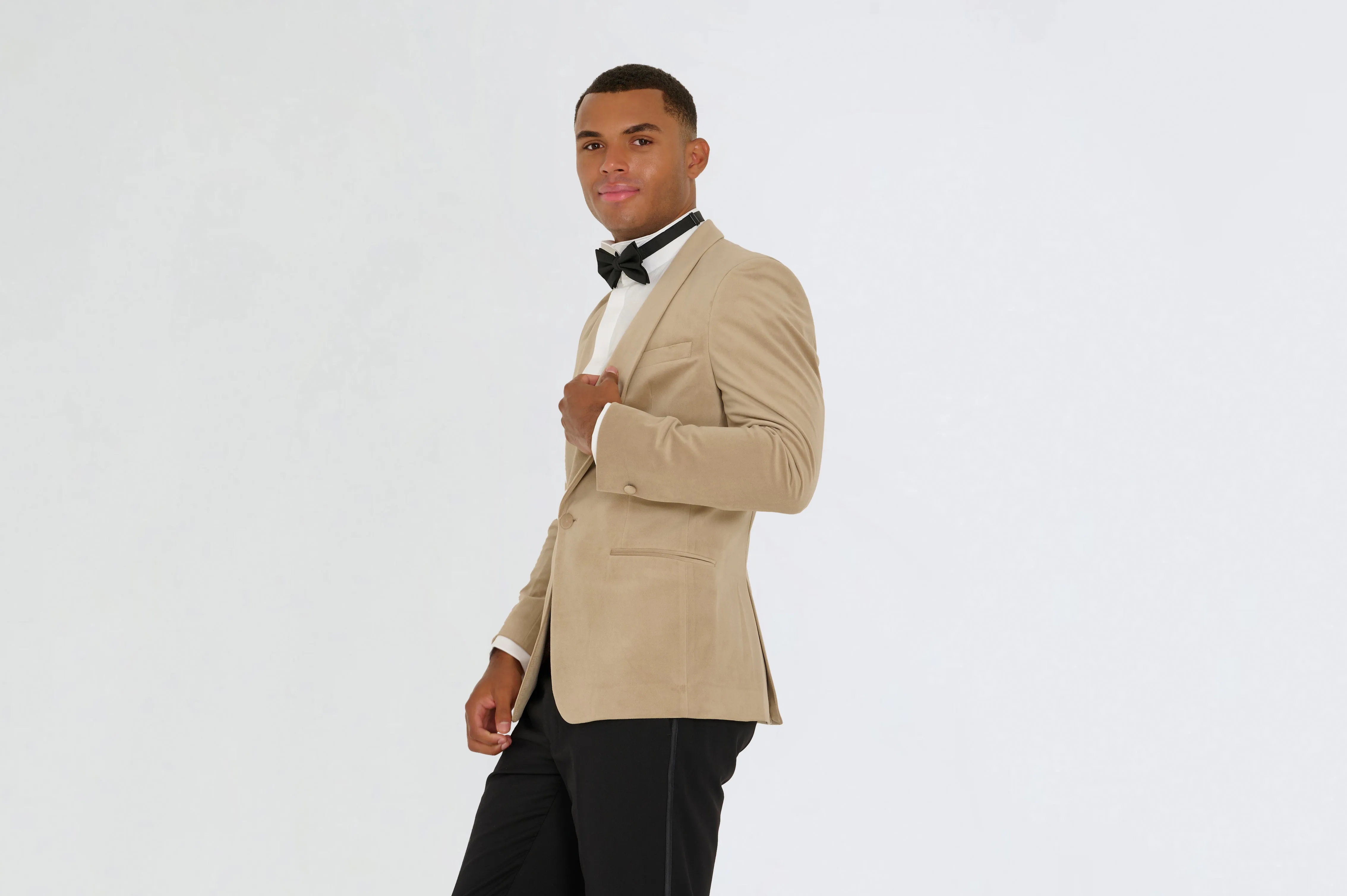 Leo Velvet Tuxedo Dinner Jacket with Shawl Lapel Detail in Taupe