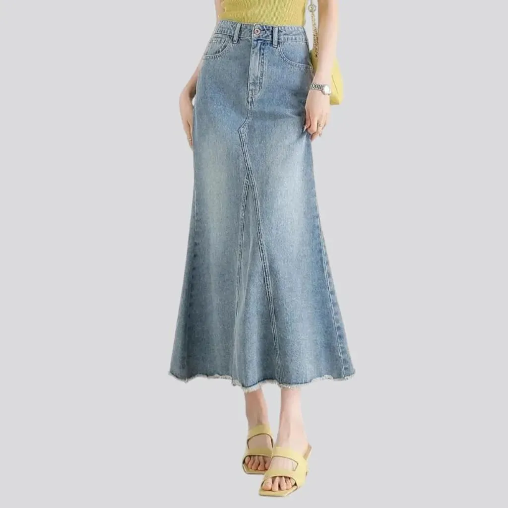 Light wash mermaid jean skirt for women