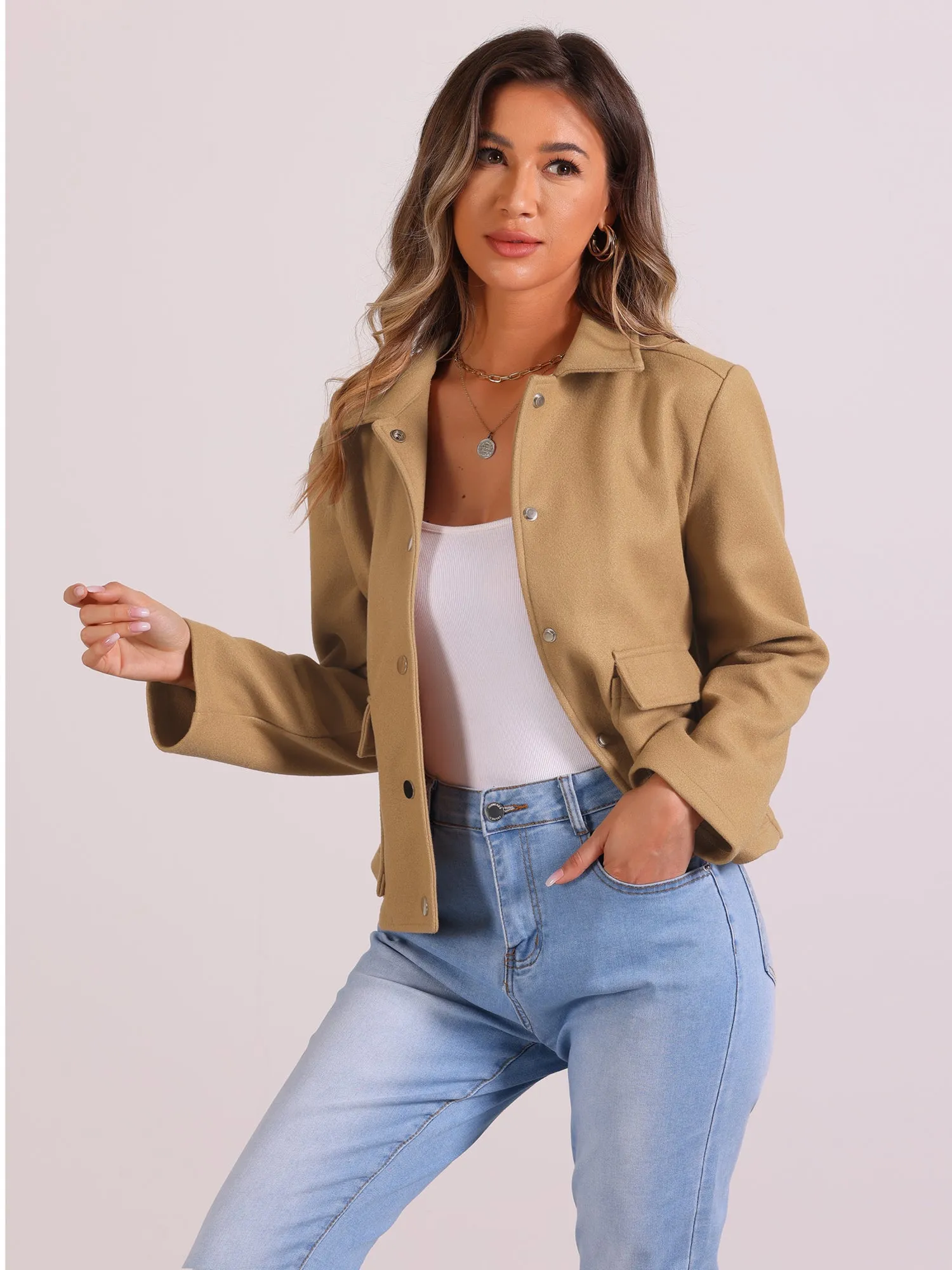 Long Sleeve Button Pocketed Cropped Jacket Coat