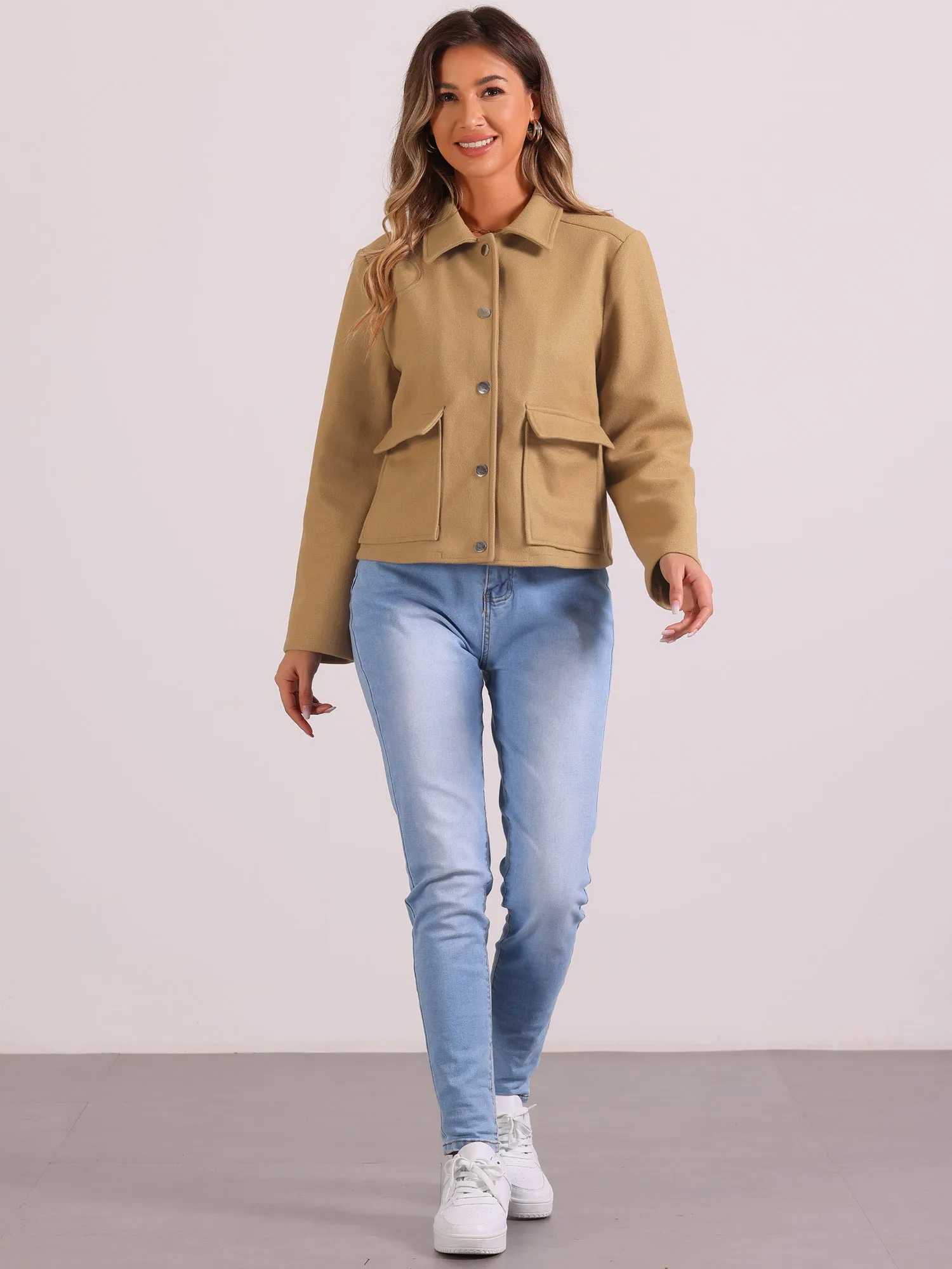 Long Sleeve Button Pocketed Cropped Jacket Coat