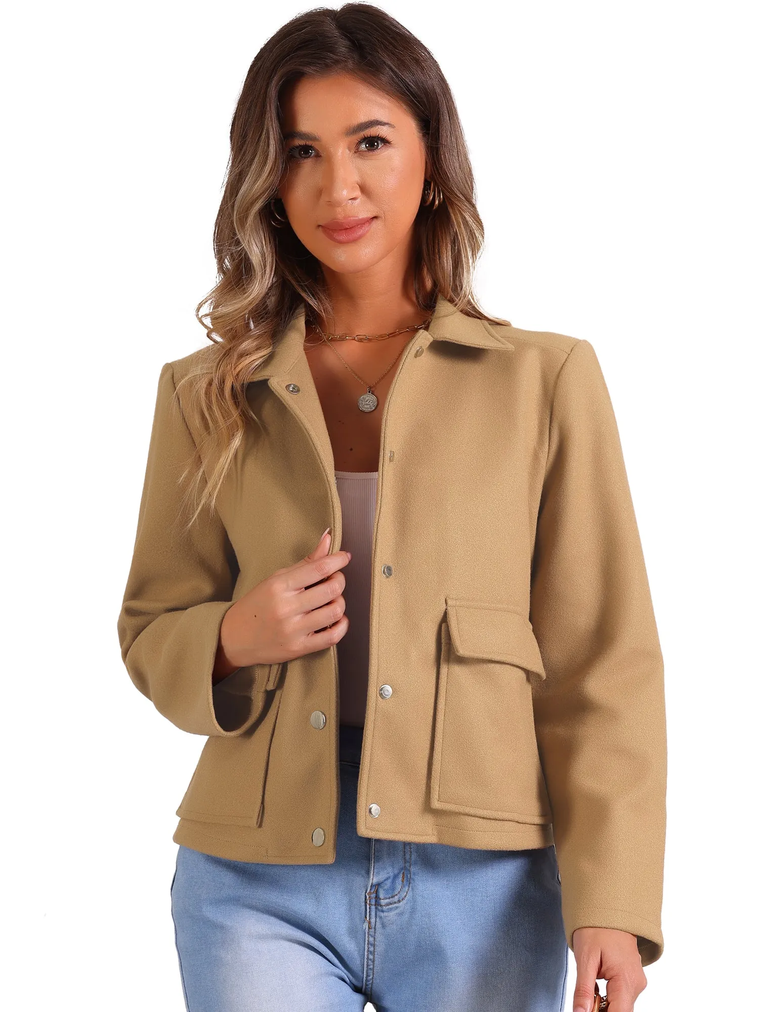 Long Sleeve Button Pocketed Cropped Jacket Coat