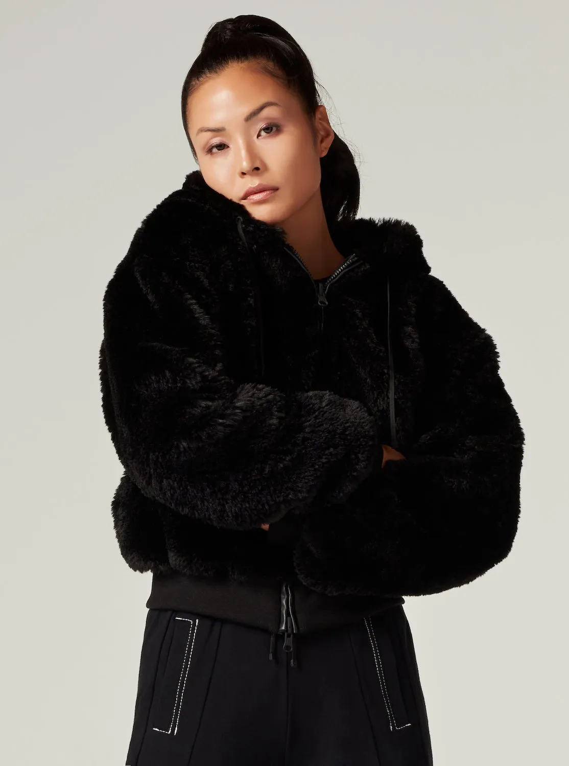 Luxe Faux Shearling Hoodie, Black