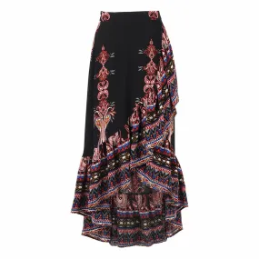 Mandala Printed Chiffon Long Asymmetrical Skirt