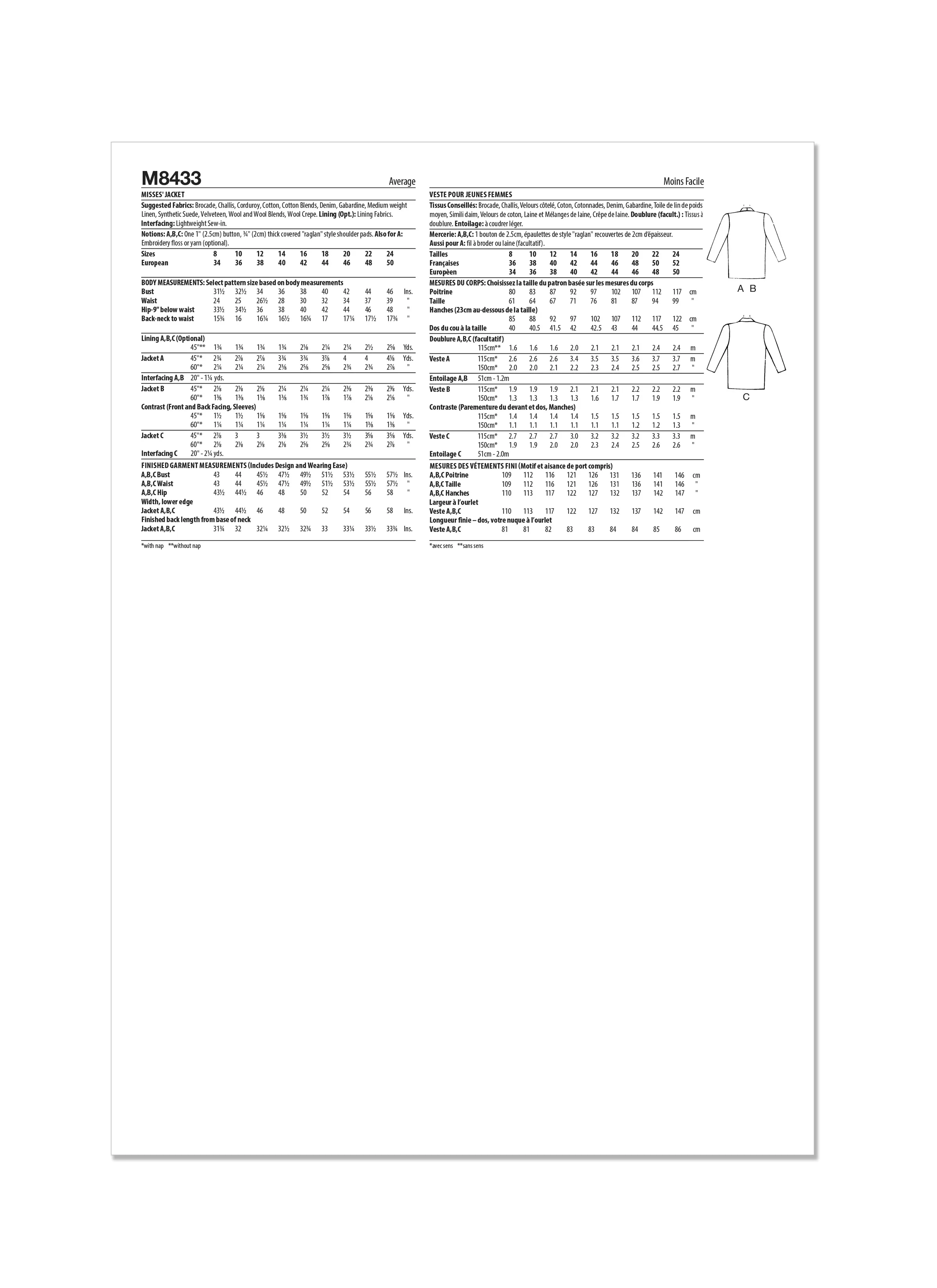 McCall's Pattern M8433 Misses' Jacket