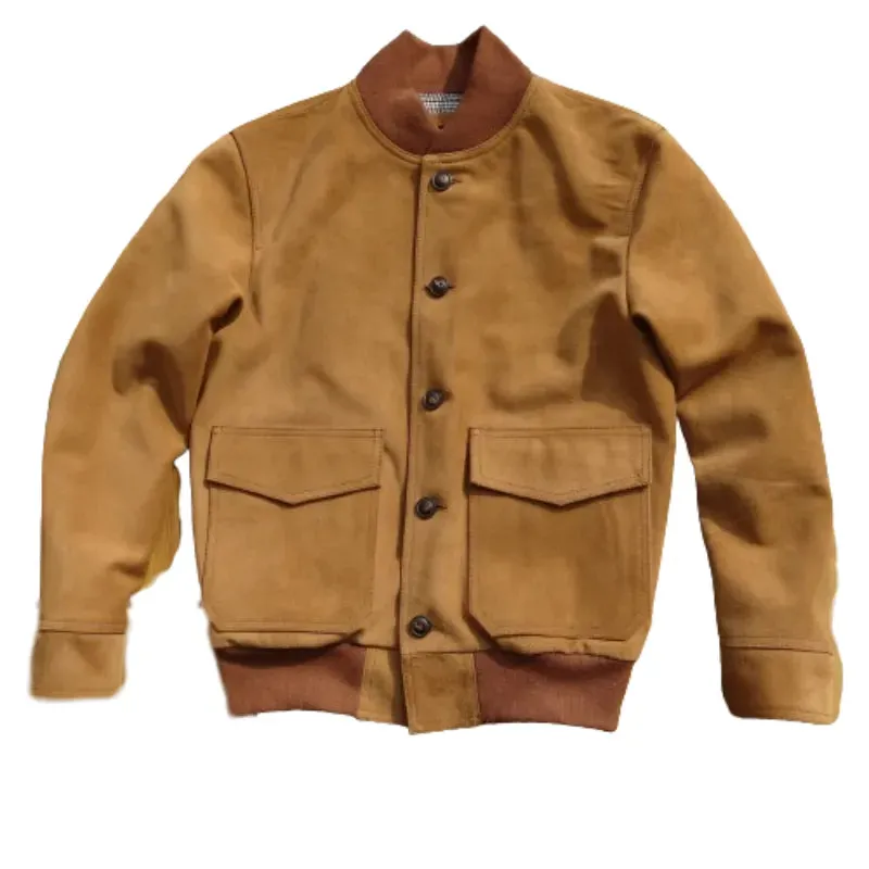 Men's A1 Suede Leather Jacket - Military Style Baseball Outwear