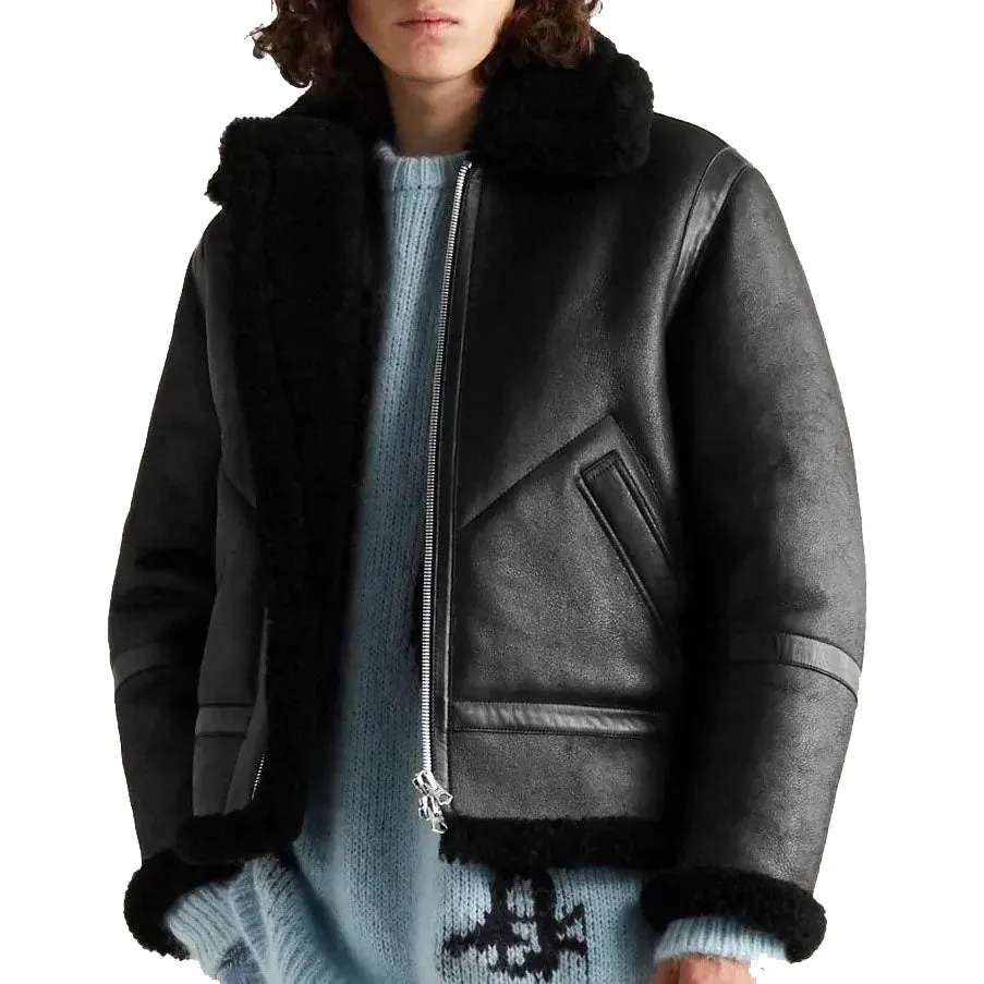 Men's B3 Black Sheepskin Shearling Bomber Jacket