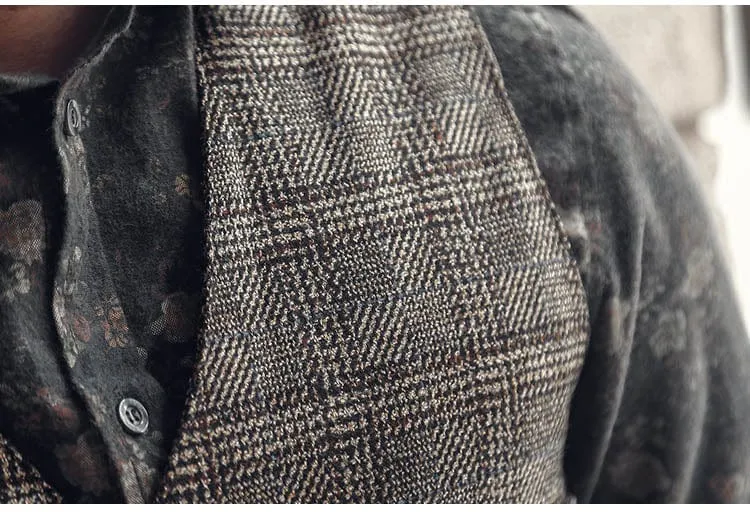 Men's Causual Plaid Tweed V Neck Waistcoat